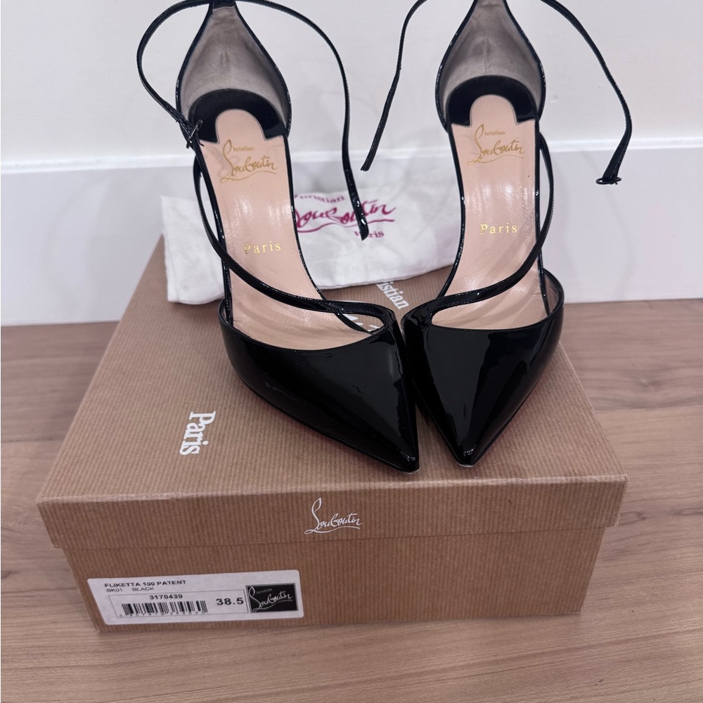 Christian Louboutin Black Patent Heels with Ankle Strap